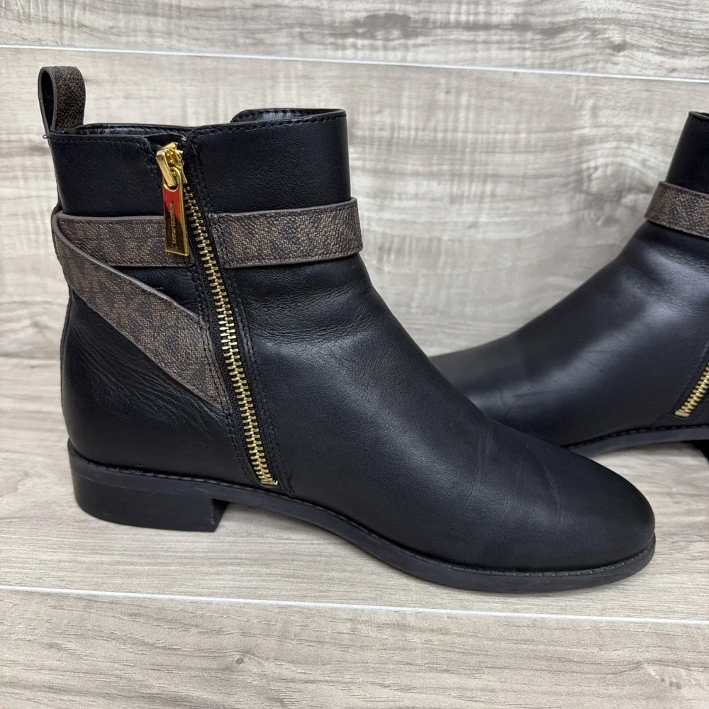 Michael Kors Black Farrah‎ Leather Flat Ankle Booties Boots 6.5